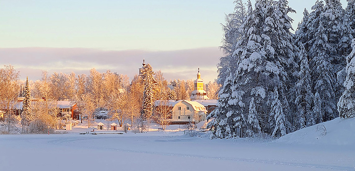Talvinen maisema Taipalsaaren kirkonkylältä.