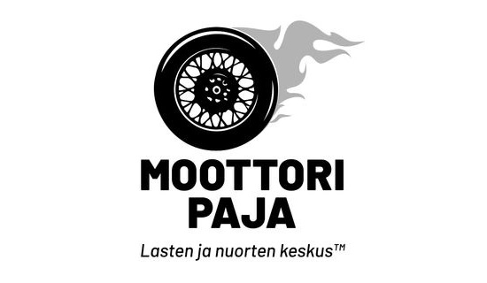 Moottoripyörän rengas. Teksti: Moottoripaja. Lasten ja nuorten keskus.