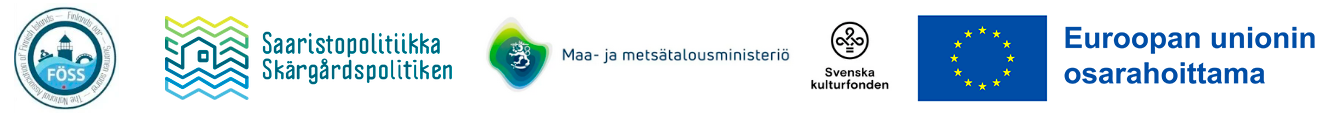 Logot: Föss, Saaristopolitiikka, Skärgårdspolitiken, Maa- ja metsätalousministeriö, Svenska kulturfonden, Euroopan unionin osarahoittama.